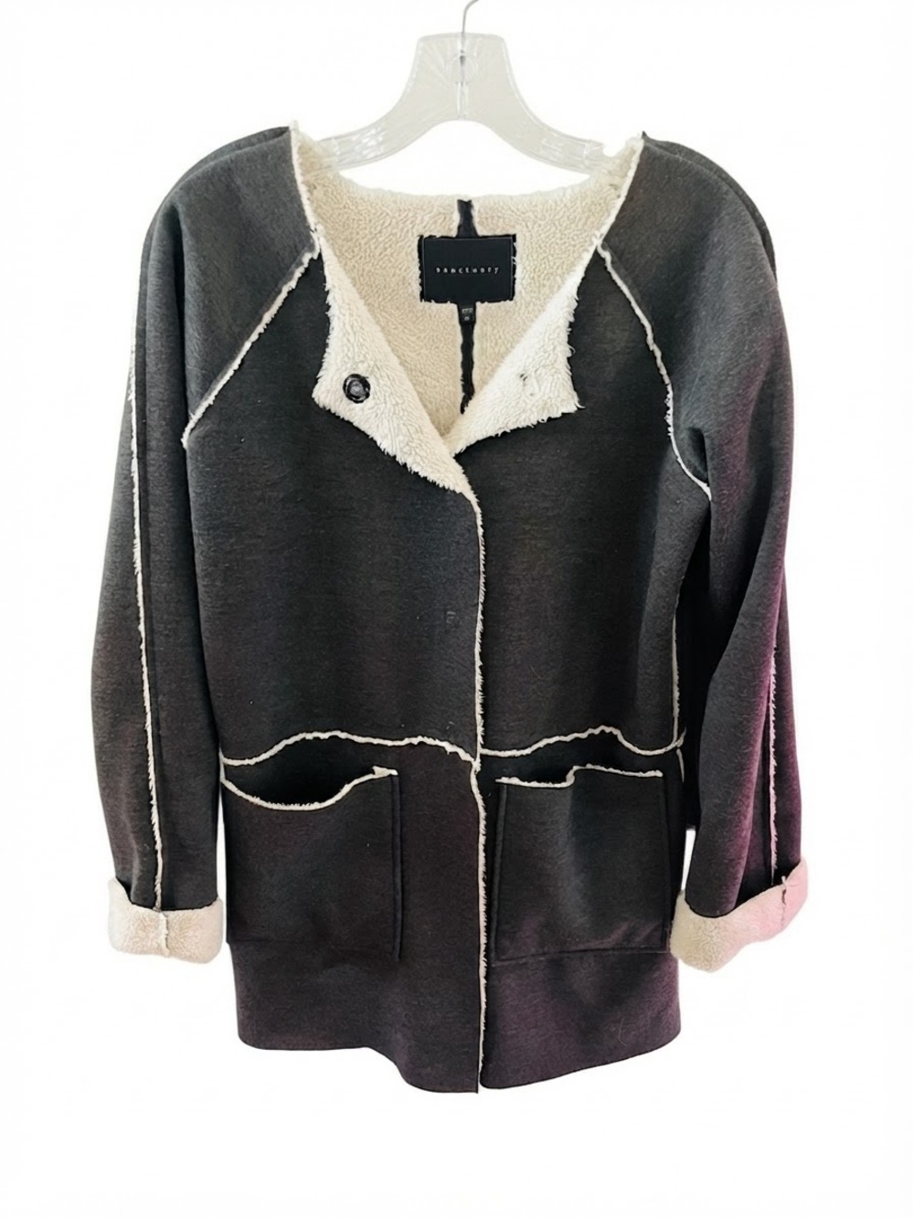 Sanctuary Grey Jacket with Cream Sherpa Trim and Lining